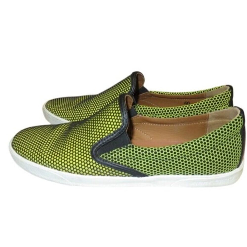 Jimmy Choo Demi honeycomb Italian suede acid yellow loafers skater shoes 10 40